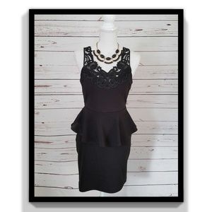 Black Peplum Dress Lace Front Open Back Size L